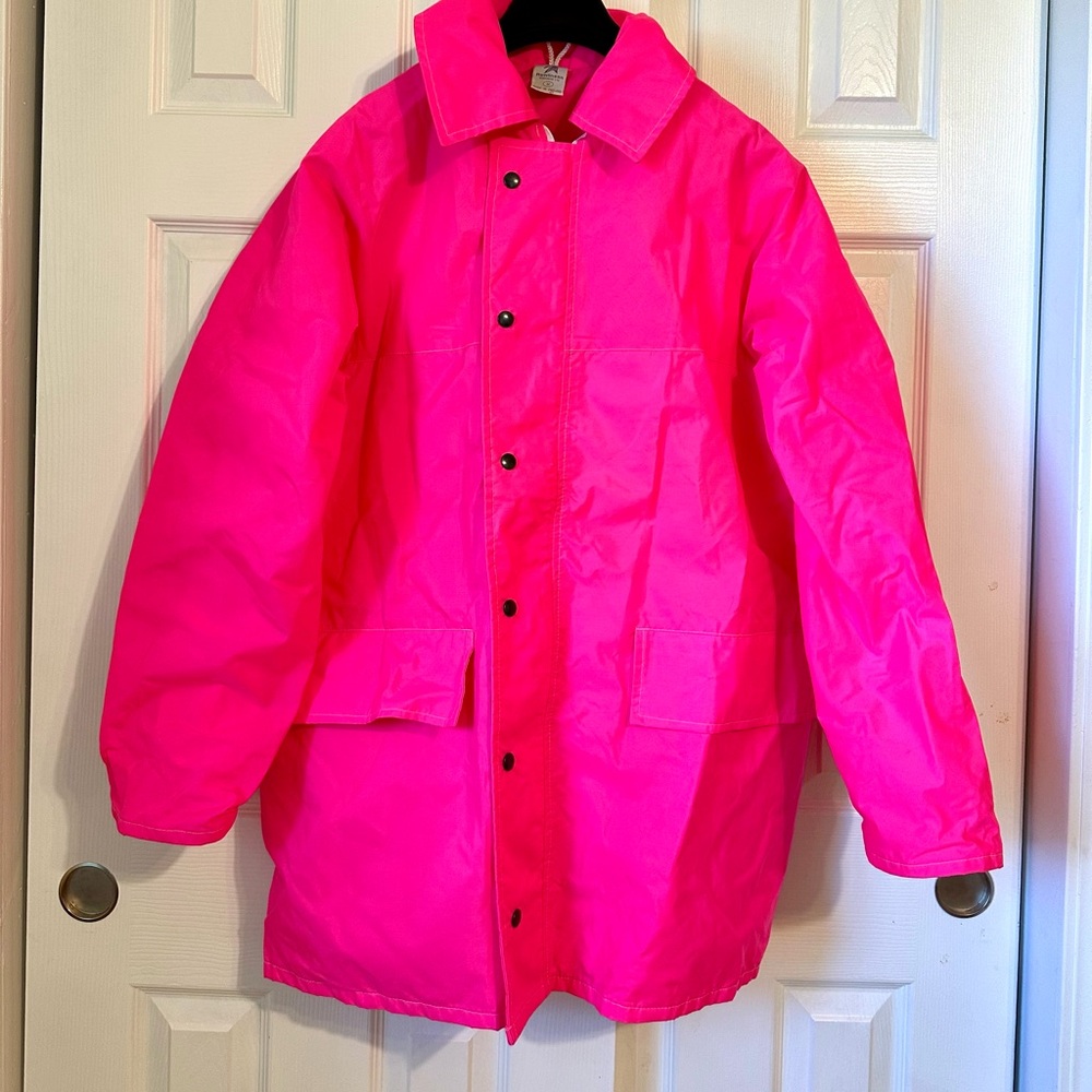 Vintage Rawlinson Workwear Ltd Neon Pink Rain Jacket Coat Made In England Size M